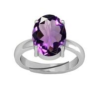 JAGDAMBA GEMS Natural 8.00 Carat Amethyst Purple Crystal Stone Silver with Metal Adjustable Ring for Astrological Purposes for Men and Women, Silver Plated, Amethyst, Silver Plated, Amethyst