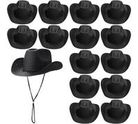 JaGely 15 Pcs Straw Cowboy Hats Wide Brim Summer Hat Women Men Country Accessories for Western Themed Party Concerts Birthday, Black, approx. 4 cm/ 1.57 inches