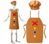 JaGely 2 Pcs Christmas Gingerbread Man 12 ft Skeleton Costumes Accessories Set Includes Brown Chef Hat and Apron for Christmas12 ft Skeleton Dress Up Xmas Party Garden Lawn Decor