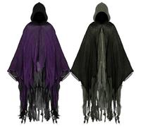 JaGely 2 Pcs Halloween Hooded Cloak Grim Reaper Cloak Medieval Scary Cape Cosplay Props Halloween Costumes for Adult(Green, Purple)