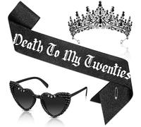 JaGely 3 Pcs 30th Birthday Party Decorations, Dirty 30 Black Crown Tiara Rip to My 20s Sash and Death to My 20s Sunglasses