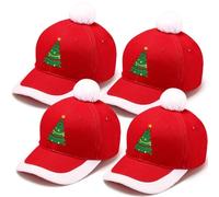 JaGely 4 Pieces Christmas Hat Adult Xmas Cap Adjustable Unisex Baseball Cap for Adults, Red and White(Christmas Trees)