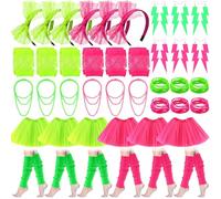 JaGely 42 Pieces 80s Costume Accessories Set Earring Necklace Fishnet Gloves Bracelet for Halloween Women Outfit 80s Party, Two Colors, One Size