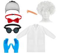 JaGely 6 Pcs Mad Scientist Costume Set Halloween Crazy Mad Scientist Physicist Costume Doctor Cosplay Party Supplies (Bald Cap)