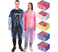 JaGely 80 Pack Disposable Adult Rain Ponchos Bulk Operation Christmas Wedding Family Travel Homeless Hooded Elastic Raincoat(Multicolor)