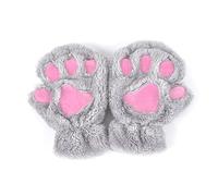 JAGENIE Winter Women Cute Cat Paw Claw Plush Mittens Short Fingerless Finger Half Gloves Light Gray