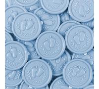 JAGERGREEN 48 Pcs Baby Blue Self-Adhesive Wax Seal Stickers for Girl Boy, Envelope Seal Stickers with Footprints, Classic Style, Indoor Use