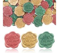 JAGERGREEN Christmas Wax Seal Stickers, 48 Pcs Gold Red Green Self Adhesive Sealing Wax Sticker, Envelope Seal Stickers with Merry Christmas for Envelopes Seal, Wedding Invitation, Gifts Wrapping