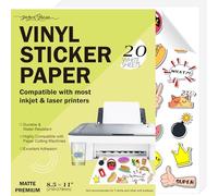 JAGERGREEN Printable Vinyl Sticker Paper for Inkjet & Laser Printers, 20 Sheets 8.5x11 Inch White Matte Sticker Paper Waterproof for Custom Stickers, Labels, Decals, Crafts