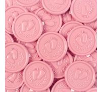JAGERGREEN Wax Seal Stickers for Baby Shower, 48 Pcs Baby Pink Self Adhesive Sealing Wax Sticker for Girl Boy, Envelope Seal Stickers with Footprints for Party Favour Card, Gifts Wrapping, Decorations