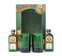 Jagermeister Gift Set - x 2 Official Jagermeister Miniatures Shot Bottles 2cl and x 2 Shot Glasses - Miniature Alcohol Bottles, Perfect Jager Gift Set, Gifts for Him, Her, Birthday, Father Day