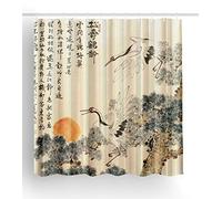 Jagfhhs Asian Shower Curtain Traditional Chinese Pine Trees and Crane Flying Landscape Decor Art Prints Bathroom Shower Curtain with Hooks 72 x 72 in