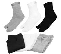 JagFond 6 Pairs Ladies Flip Flop Socks, Thin Breathable Cotton Tabi Socks, Elastic Japanese Geta Split Toe Socks in Black, White, and Grey, Breathable Non Slip Ankle Sock for Women, Uk 4-7