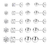 Jagosen 10 Pairs Stud Earrings For Women Sterling Silver Gold Plated Earrings Studs Set Cubic Zirconia Hypoallergenic Cartilage Small Ball Sleeper Earrings for Multiple Piercing Jewellery 2/3/4/5/6mm