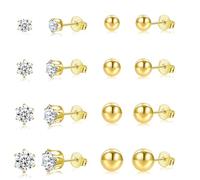 Jagosen 10 Pairs Stud Earrings For Women Sterling Silver Gold Plated Earrings Studs Set Cubic Zirconia Hypoallergenic Cartilage Small Ball Sleeper Earrings for Multiple Piercing Jewellery 2/3/4/5/6mm