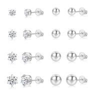 Jagosen 10 Pairs Stud Earrings For Women Sterling Silver Gold Plated Earrings Studs Set Cubic Zirconia Hypoallergenic Cartilage Small Ball Sleeper Earrings for Multiple Piercing Jewellery 2/3/4/5/6mm