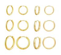 Jagosen 6 Pairs Gold Hoops Earrings for Women Sterling Silver Gold Plated Huggie Earrings Small Lightweight Hypoallergenic Earrings Stack Multiple Cartilage Piercing Jewellery Set 8mm/10mm/12mm