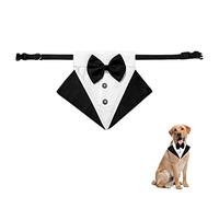 Jagowa 1 Piece Dog Tuxedo Bandana Formal Dog Wedding Bandana Collar with Bow Tie and Neck Tie Adjustable Black Collar