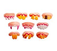 Jagowa 10-Piece Halloween Fake Teeth Set - Rubber Vampire Fangs & Funny Dentures , Mischievous Costume Props for Costume Play and Parties - Perfect for Demonic Gags and Ugly Fun
