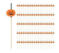 Jagowa 100 Pcs Halloween Pumpkin Fruit Stick Cocktail Picks - Party Decorations for Cupcakes, Appetizers, Barbecues and Mini Snacks - Bamboo Toothpicks