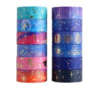Jagowa 12 Washi Tape Rolls, Floral/Star Design Decorative Masking Tapes for DIY Crafts, Gift Wrapping, Party & Bullet Journaling (Galaxy)