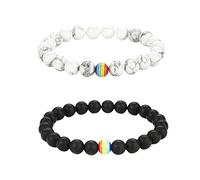 Jagowa 2 Packs Pride LGBT Rainbow Bracelets, Couple Bracelets