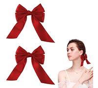Jagowa 2 Pcs Bow Hair Clips Large Ribbon Bows Hairpin Cute Hair Decorations Accessories Party Hairstyle Alligator Clips (Red)