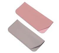 Jagowa 2 Pcs Leather Glasses Case Soft Thickened Dustproof Portable Open Glasses Storage Bag Slant Pouch for Women Men Kids (Grey, Pink)
