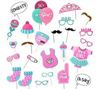 Jagowa 25 Pcs Baby Shower Photo Booth Props Birthday Party Decoration Set for Unisex Newborn Baby Boy Girl Diy Photobooth Props (Girl)