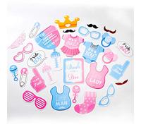 Jagowa 30 Pcs Baby Shower Photo Booth Props Birthday Party Decoration Set for Unisex Newborn Baby Boy Girl Diy Photobooth Props (Boys & Girls)