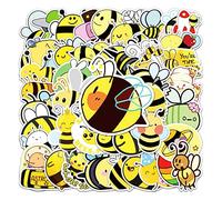 Jagowa 51 Pcs Yellow Bumble Sticker Cute Cartoon Waterproof Self-adhesive Honey Bee Decals for Luggage Laptop Scooter Refrigerator Decorations