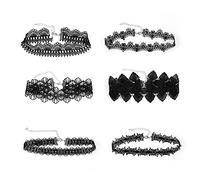 Jagowa 6Pcs Black Choker Necklace Set, Gothic Velvet Stretch for Women Girls, Tattoo Lace Collar for Party Halloween