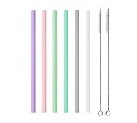 Jagowa 6PCS Silicone Reusable Flexible Straws Colorful Drinking Straws 23cm with Cleaning Brushes BPA Free