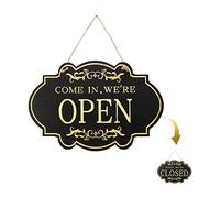 Jagowa Double-Sided Reversible Wood Open and Closed Sign for Door Window - COME IN WE'RE OPEN and SORRY WE'RE CLOSED Hanging Decoration for Coffee Bar Shop (11.8×7.9 Inch)