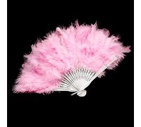 Jagowa Feather Fan - Elegant Hand-Operated Fluff Fan for Weddings, Parties, Performances & Dance - Delicate Pink Folding Fan with Hair Accessory - 1 Piece