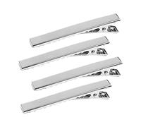 Jagowa Men's Tie Clips - Set of 4 Square Edge Bar Clips with Tack Pins - Perfect for Formal Events, Weddings, and Meetings - Sleek 60mm Silver Design.