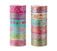 Jagowa Washi Tape Set,12 Colorful Flower Rolls for Scrapbooking, Crafts, and Gift Wrapping - Decorative and Essential DIY Tape.