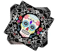 Jagrove 100 Pack Halloween Paper Napkins 2 Ply Skull Beverage Guest Luncheon Dinner Cocktail Napkins for Mexican Day of the Dead Tableware Decoration, 6.5X6.5 Inches Folded