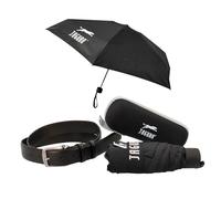 JAGUAR Black Leather Belt and Compact Umbrella Gift Set with Case Elegant Gift Box
