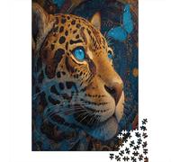 Jaguar, Blue Butterfly Jigsaw Puzzles Mexican Folk Art Challenge Toy Educational Games Home Decoration for Adults& Teenager Age 14 Years Up 38x26cm/1000pcs