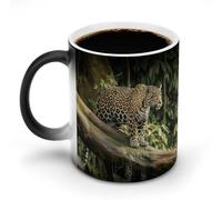 Jaguar Cat on Tree Trunk Magic Color Changing Mug 11 Oz Black Ceramic Heat Sensitive Coffee Cup Temperature Activated Mug for Hot Cocoa Tea Drinks Funny Novelty Gift for Coffee Lovers Men Women