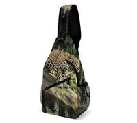 Jaguar Cat on Tree Trunk Sling Bag with Rfid Blocking Causal Mens Crossbody Bag Lightweight Chest Pack Large Man Purse Travel Crossbody Backpack Shoulder Sling Backpack for Hiking Running Cycling
