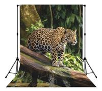 Jaguar Cat on Tree Trunk Waterfall Backdrop for Photography,5 x 7 ft Fabric Background Photo Backdrop Curtain Drapes Screen Collapsible Seamless Photoshoot Props for Portraits Party Video Studio