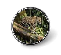 Jaguar Cat on Tree Trunk Waterfall Badges Pin, Personalized Exquisite Round Badge, 1 Inch Button Pins for Women And Men, Decorative Metal Round Brooch for Clothing, Backpacks, And Hats