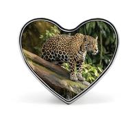 Jaguar Cat on Tree Trunk Waterfall Button Pin Heart Shape Alloy Lapel Pins Badges Novelty Funny Enamel Pins Personalized Pinback Button Badges Cute Heart Brooche for Jackets Bags
