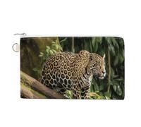 Jaguar Cat on Tree Trunk Waterfall Coin Purse with Zipper Coin Wallet Coin Pouch Canvas Change Purse Pouch Zero Wallet Coin Bag