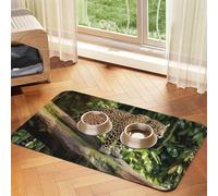 Jaguar Cat On Tree Trunk Waterfall Dog Food Mats For Floors, 12x18 Inch Non-Slip Super Absorbent Pet Food Mat, Dishwasher Dog Mat For Food And Water, Cute Quick Dry Pet Feeding Mat For Dogs Puppy Cats