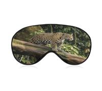 Jaguar Cat on Tree Trunk Waterfall Eye Mask for Sleeping Soft Breathable Sleep Mask with Adjustable Strap Light Blocking Night Eye Cover Comfortable Night Blindfold Eyeshade Sleep Shade Cover for Trav