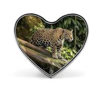 Jaguar Cat on Tree Trunk Waterfall Heart Brooch for Adult Personalized Metal Hearts Shaped Lapel Pins Fashion Love Badge Brooches Exquisite Heart Pin for Bags Clothes Decor Badge&Gifts