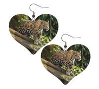 Jaguar Cat On Tree Trunk Waterfall Heart Earrings Faux Leather Double Sided Drop Dangle Earrings Fashion Lightweight Jewelry Gifts For Women'S Ear Accessories